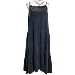 Daily Practice by Anthropologie Gauze Midi Dress Tiered Sleeveless Gray/black 1X
